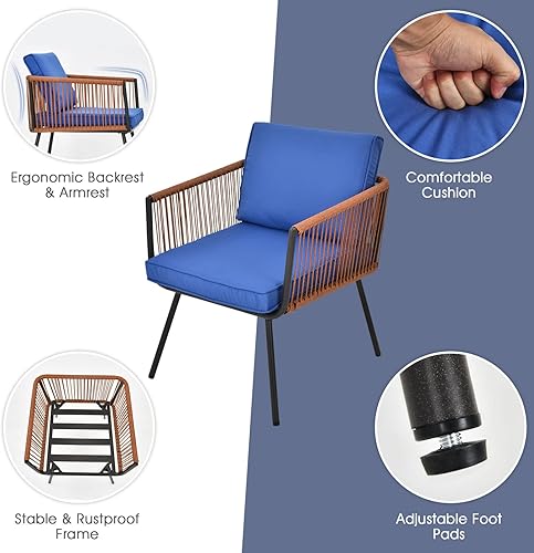 Miniatura 6 de Tangkula Juego de 3 piezas de bistró de patio, juego de sillas de conversación al aire libre con mesa de café, juego de muebles modernos con cojines