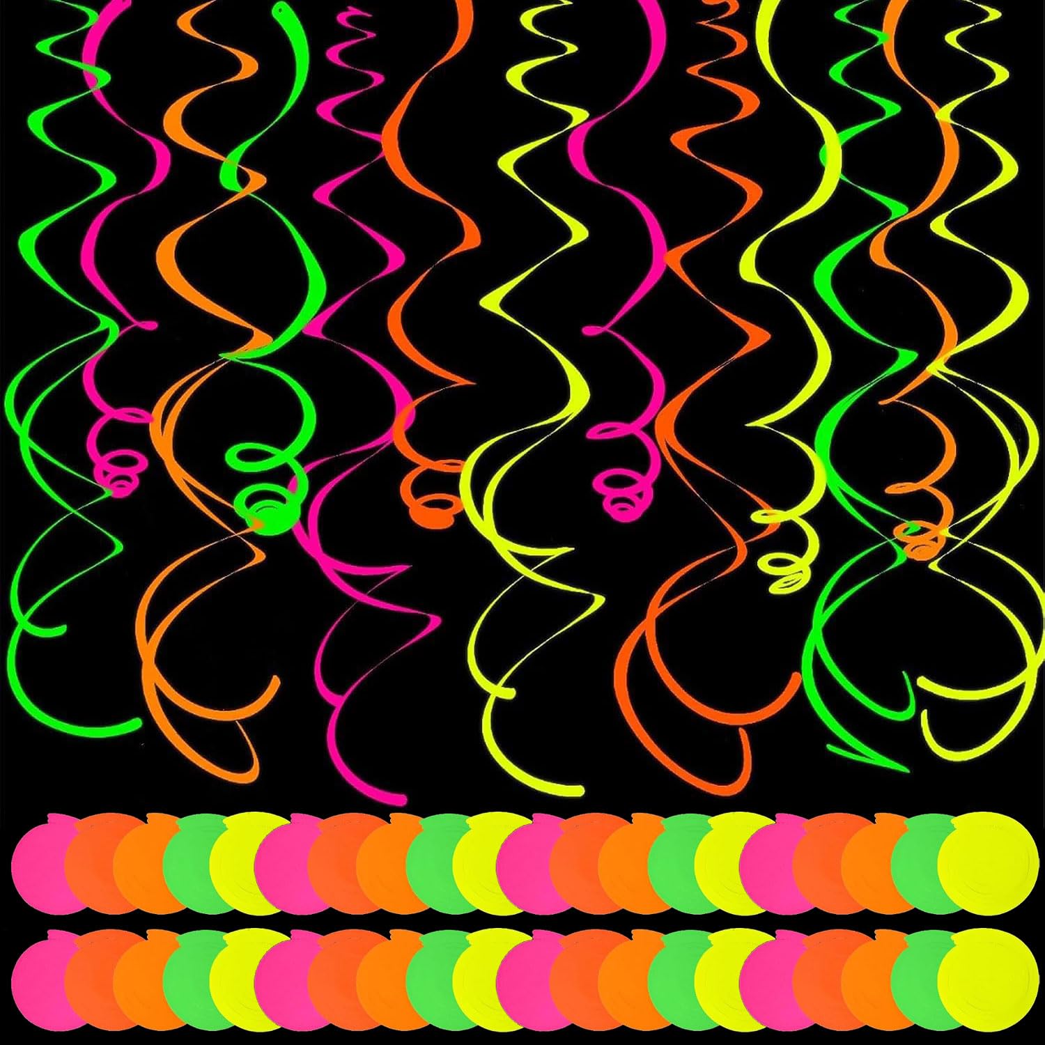 JDCMEI Pack of 40 Spiral Neon Paper, Multicolor Streamers Hanging Swirl Decoration, UV Glow Party Streamers, Colourful Swirls Ceiling Party Decorations for Birthday Party Wedding Baby Shower