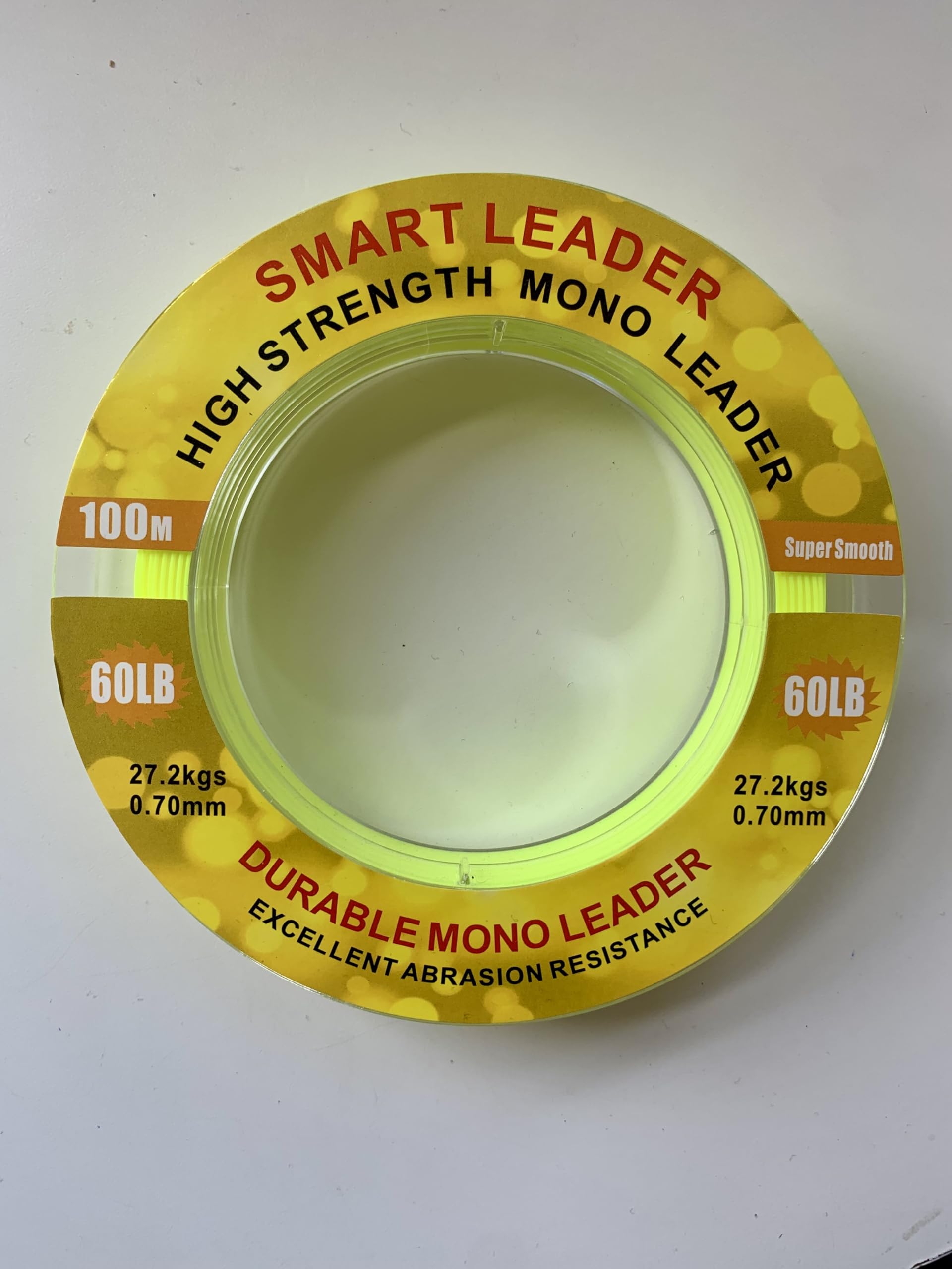 SEA FISHING SMART LEADER FOR SHOCK LEADER/TRACE RIGS - 60lb 100m YELLOW