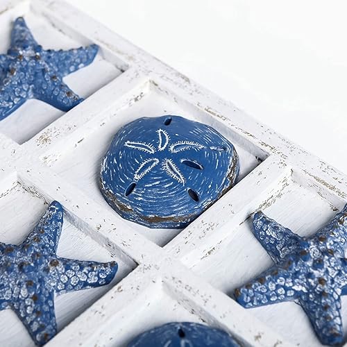 Miniatura 7 de NIKKY HOME Decoración de playa Tic Tac Toe 5 dólares de arena y 5 piezas de estrella de mar Juego de viaje en tablero de madera para decoración de