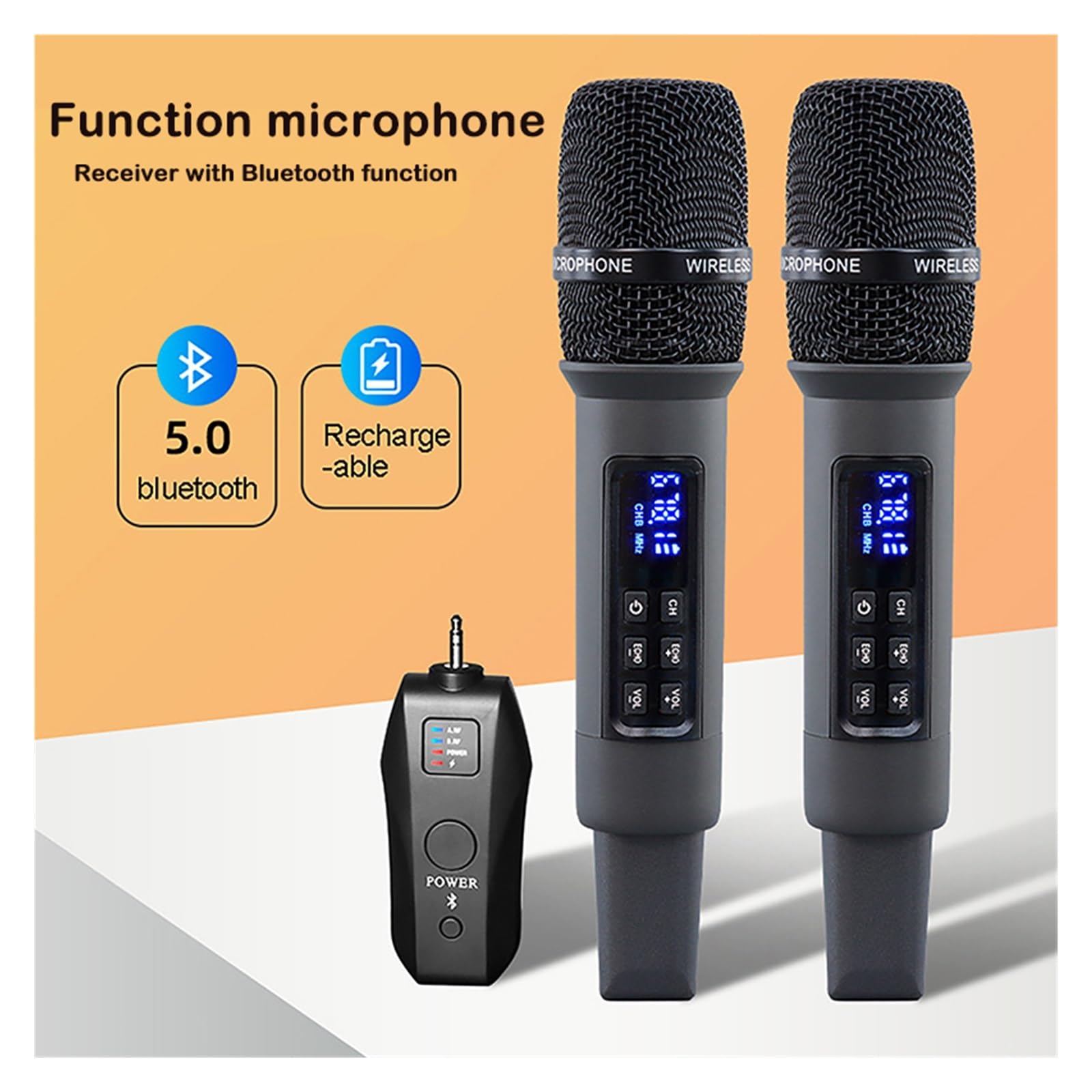 Set Microfono Wireless UHF Professionale A 2 Microfoni – Ricevitore Portatile Con Connettori 3.5mm E 6.35mm - 5