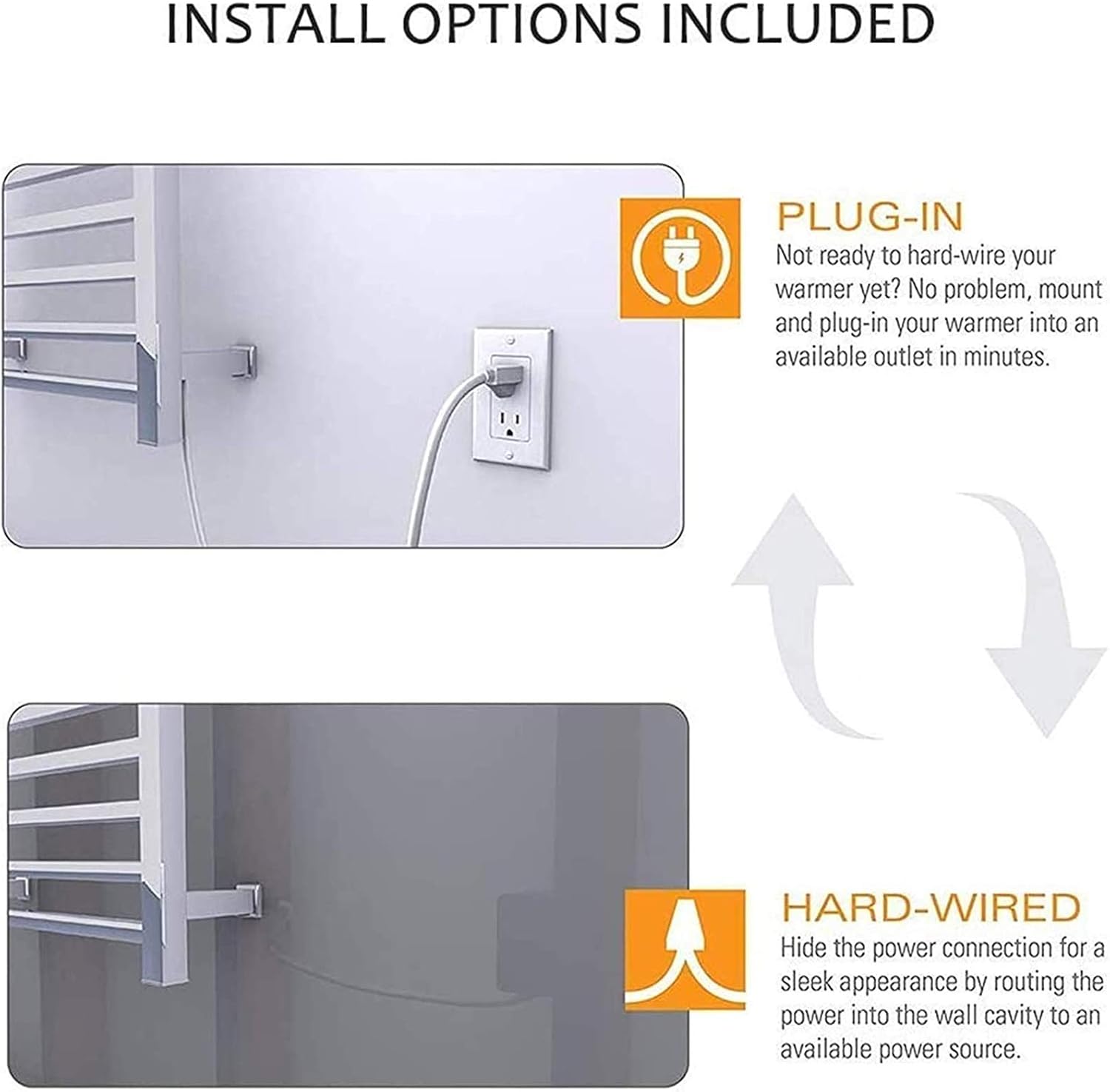 Electric Heated Towel Rack, Electric 304 Stainless Steel Towel Warmer Radiator with 10 Heated Bars, Bathroom Space Saving Wall-Mounted Heated Towel Rail (Hardwired)