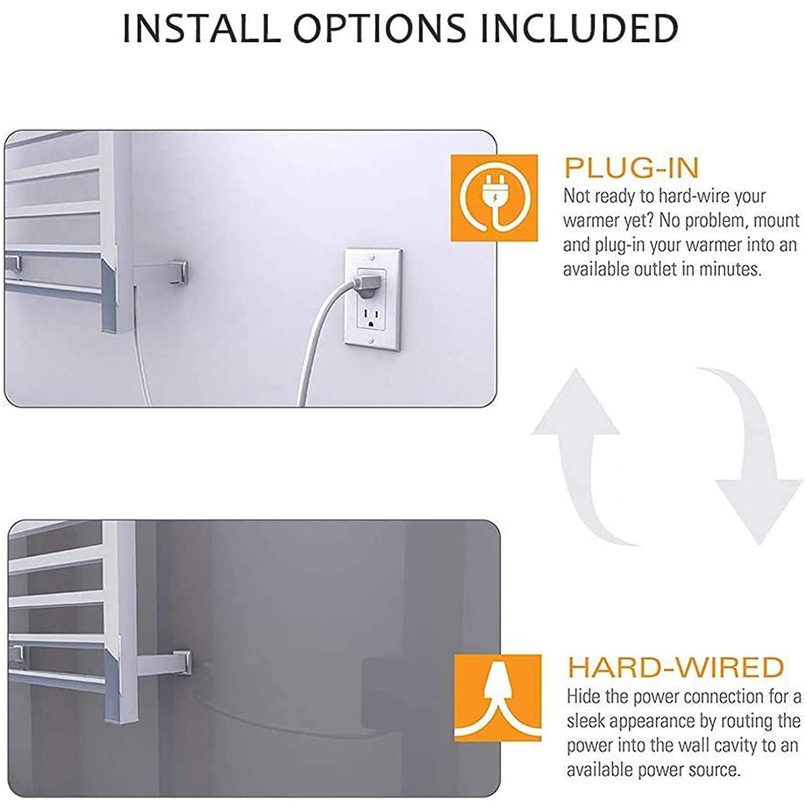 Toallero Eléctrico De Pared para Baño, Riel para Toallas Calefactable De Acero Inoxidable 304 Pulido, Tendedero con Interruptor Impermeable, Cableado, Enchufe.
