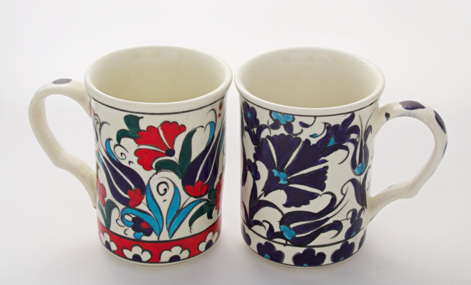 2x Handmade Hand painted Turkish Ottoman Ceramic Mugs Gift