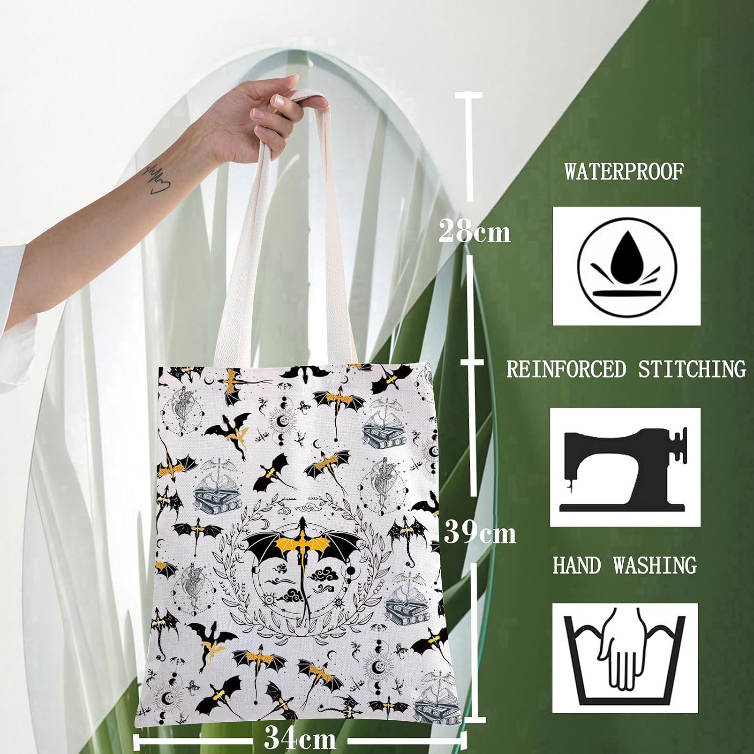 WZMPA Wing Dragon Tote Bag Dragon Ridder Inspired Gift Violet Sorrengail Reusable Grocery Bag Bookish Merchandise image 2