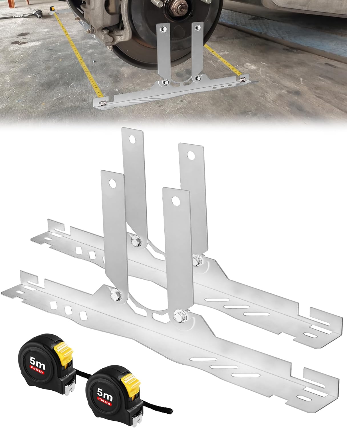 Upgraded Wheel Alignment Tool Kit, Toe Alignment Tool Plates with Extension Arms, Heavy Duty Front End Alignment Tool for Cars, Fast Precise DIY Toe Alignment at Home, Fits Lower Calipers, Silver