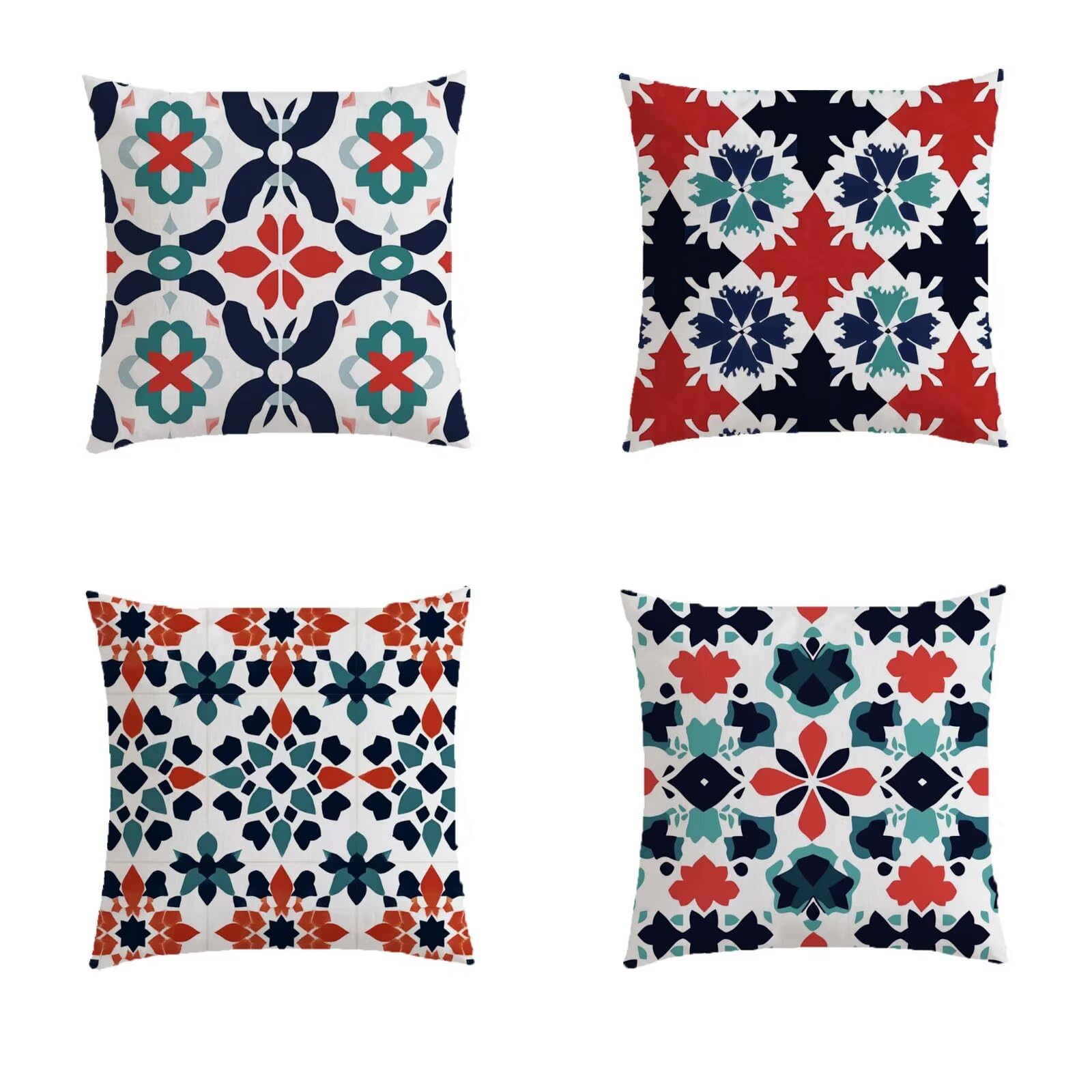 Housse de coussin 50x50 extérieur imperméable lot de 4 blanc bohème