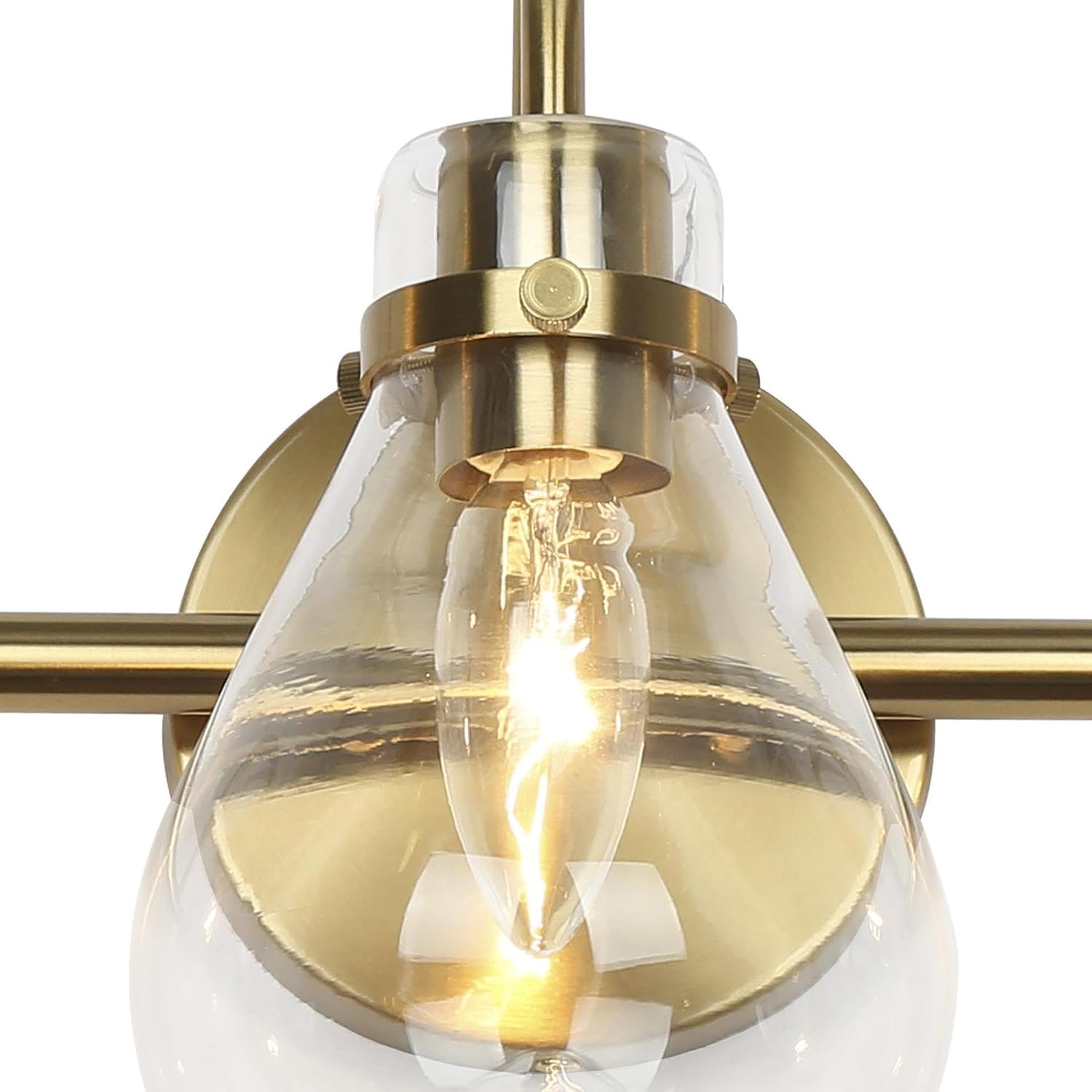 Gold Bathroom Light Fixture, 3-Light Modern Electroplated Brass Vanity Light with Clear Glass Shade