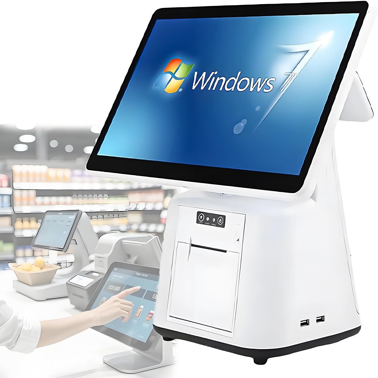 Caja registradora inteligente todo en uno con pantalla dual de 15,6 pulgadas,sistema de punto de venta con PC táctil,impresora de recibos integrada,para pequeñas empresas,minoristas y supermercados