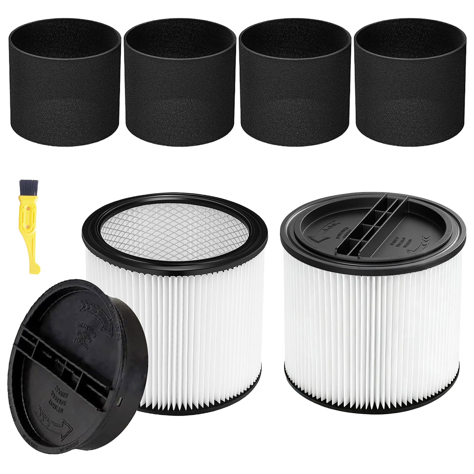 Replacement Filter For Shop Vac Filters 90304 90350 90333 Wet Dry Shop Vac Filter, for Most Wet/Dry Vacuum Cleaners 5 Gallon and Above (2 Replacement Filter + 2 Lids + 4 Foam Sleeve Filters)