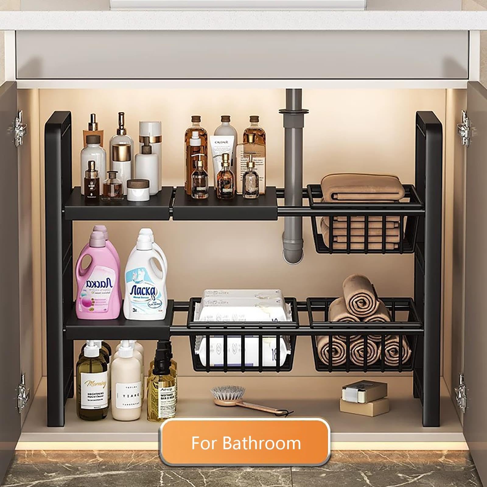 Under Sink Organizer Adjustable Rack for Kitchen Storage