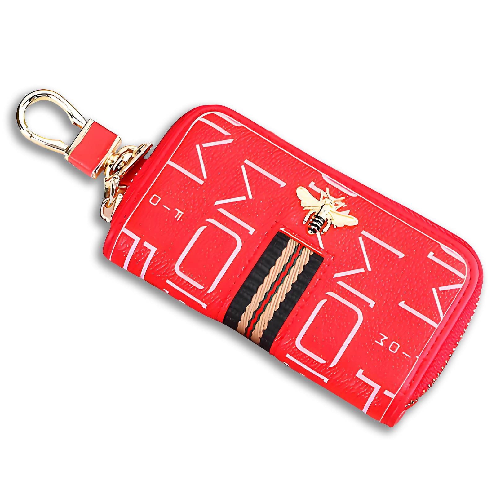 HIAHXC Car Key Case Multifunctional key fob cover Zipper Closure Keychain Pouch Leather Car Key Fob Case with Metal Hook for Men Women (Red)