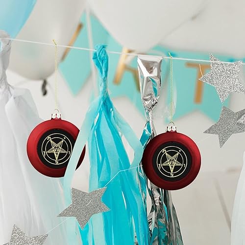 Miniatura 8 de Baphomet dorado de pentáculo invertido, peltre satánico, de cabra satánica, adornos de bolas grandes para colgar en el árbol de Navidad, para