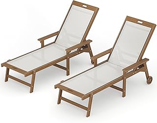 Chaise Lounge Chair Outdoor Set of 2, HDPS and HDPE Wicker Chaise Lounge...