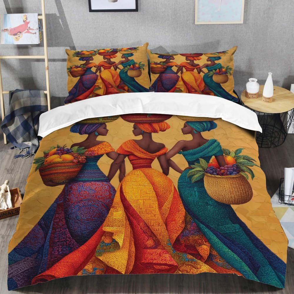 Custom Golden Queens Bedding Set – Colorful Black Queen Bedding Set with Pillow Covers, Soft Cozy Bedspread Comforter, African Women Gifts for Mom, Grandma, Sister, Wife (#D15) (#D3)