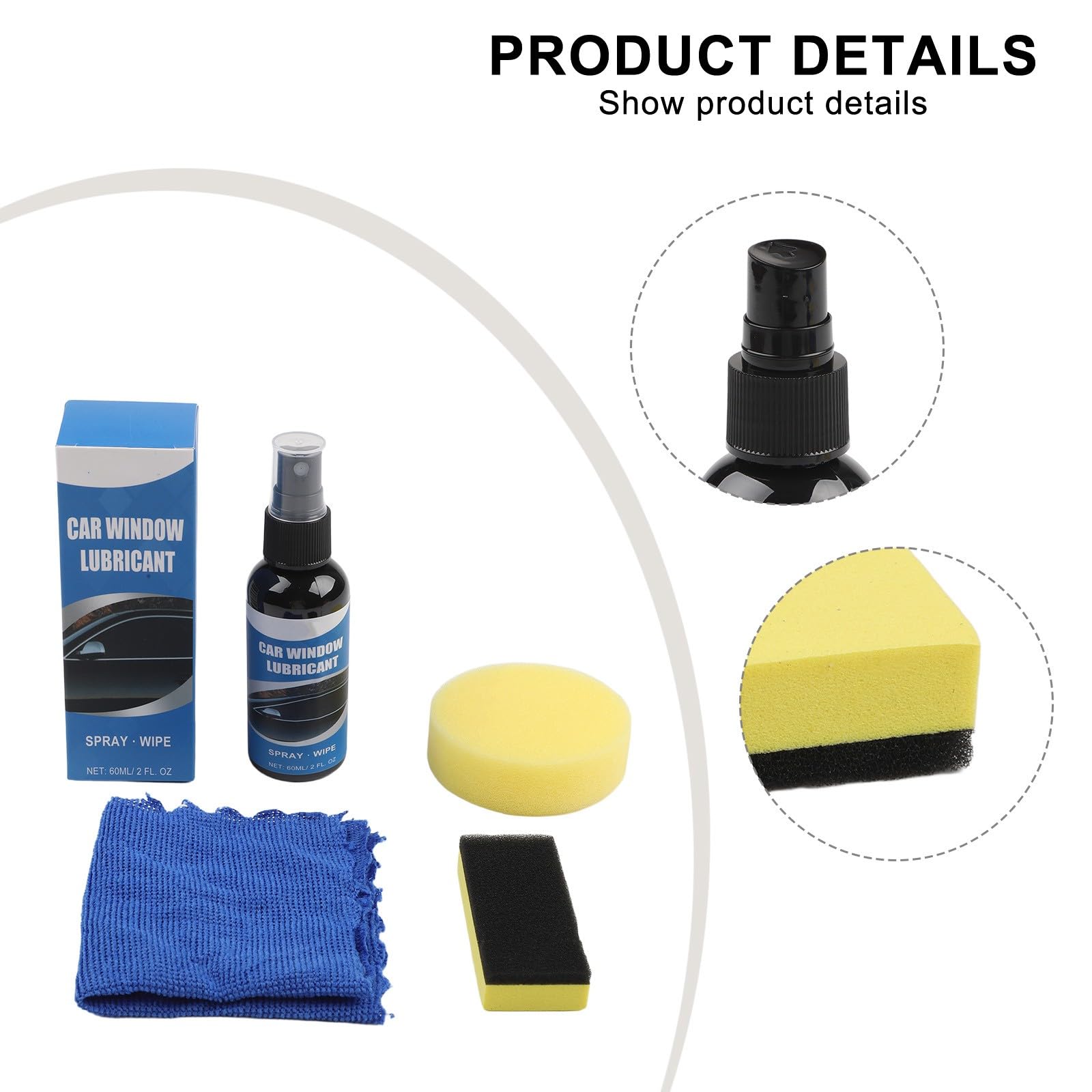 ZYWUOY Lubrifiant pour voiture, joint en caoutchouc, spray de réduction du bruit pour portes et toit ouvrant, kit de 60 ml avec serviette et éponges