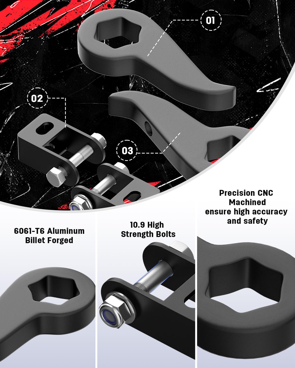 Richeer 1-3" Torsion Bars Key Compatible with 2011-2019 Silverado Sierra 2500HD 3500HD 4X4 with Shock Extender Brackets, Adjustable 1 to 3 Inch Forged Suspension Leveling Lift Kits