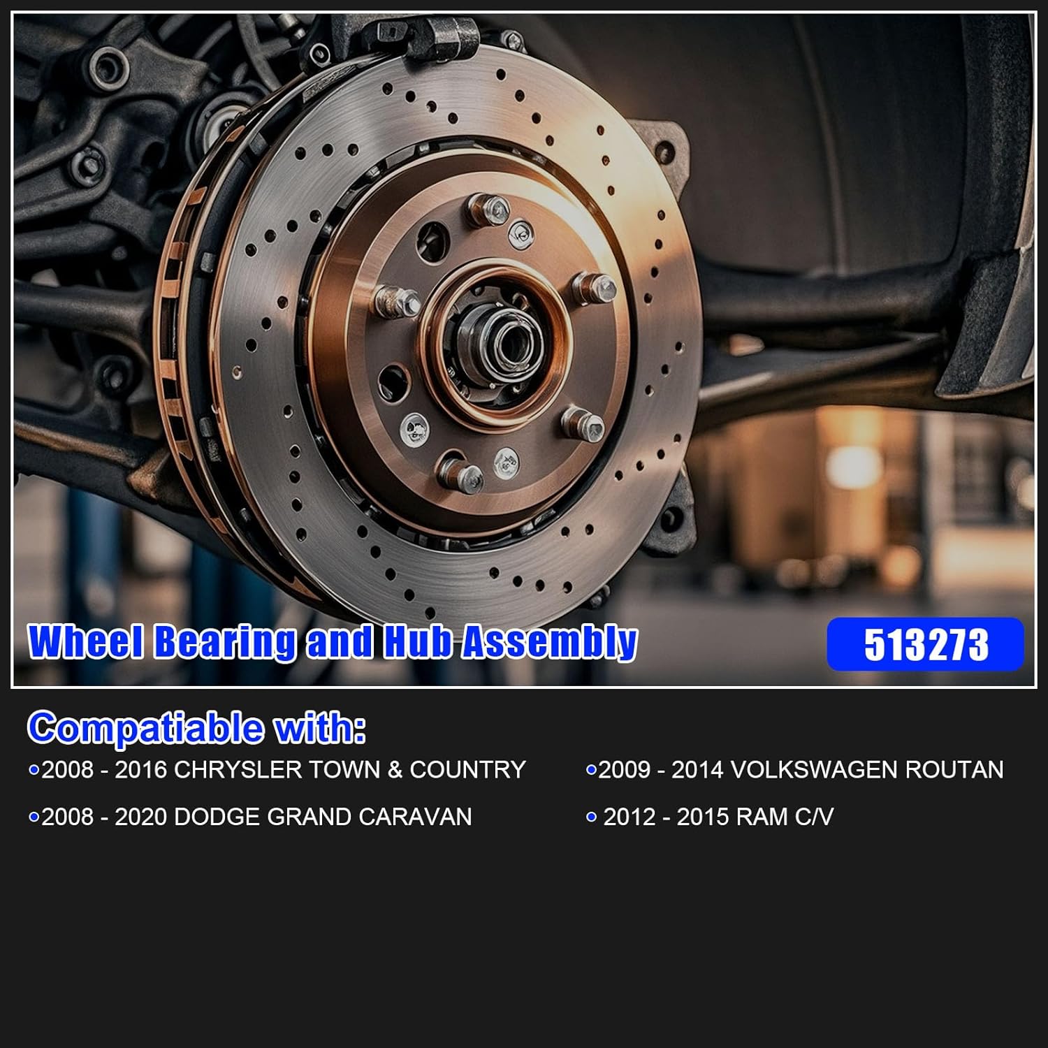 2PC 513273 Front Wheel Bearing and Hub Assembly Fits for Dodge Grand Caravan 2008-2020, for Chrysler Town Country 2008-2016, for Volkswagen Routan 2009-2011, for C/V 2012-2015, 5 Lug w/ABS
