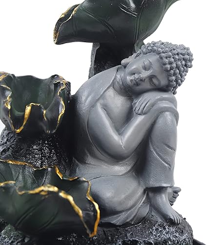 Miniatura 3 de Fuente de agua pequeña de mesa de 11 pulgadas con estatua de Buda de flujo de agua y luces LED, cascada decorativa para interiores y exteriores,