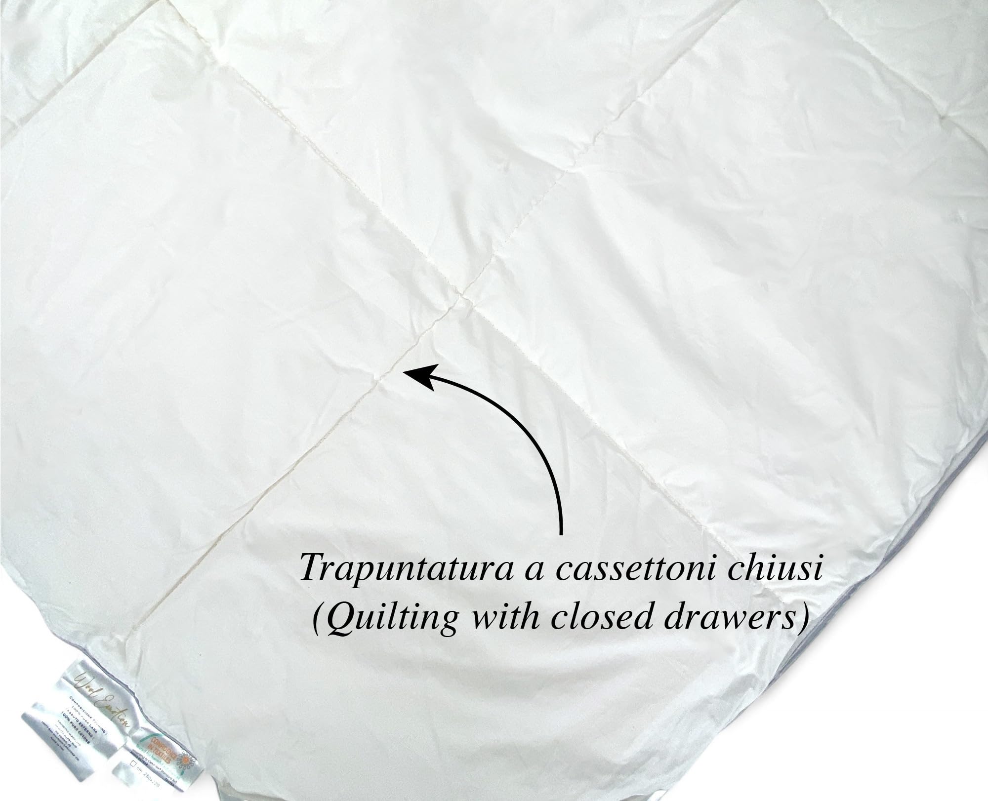 Tex family Piumino Invernale in pura Lana 100% Naturale, Wool Emotion, Rivestimento in Cotone Bianco Morbido, Profilo Argentato, 500gsm - 1 PIAZZA E MEZZA CM. 200X200