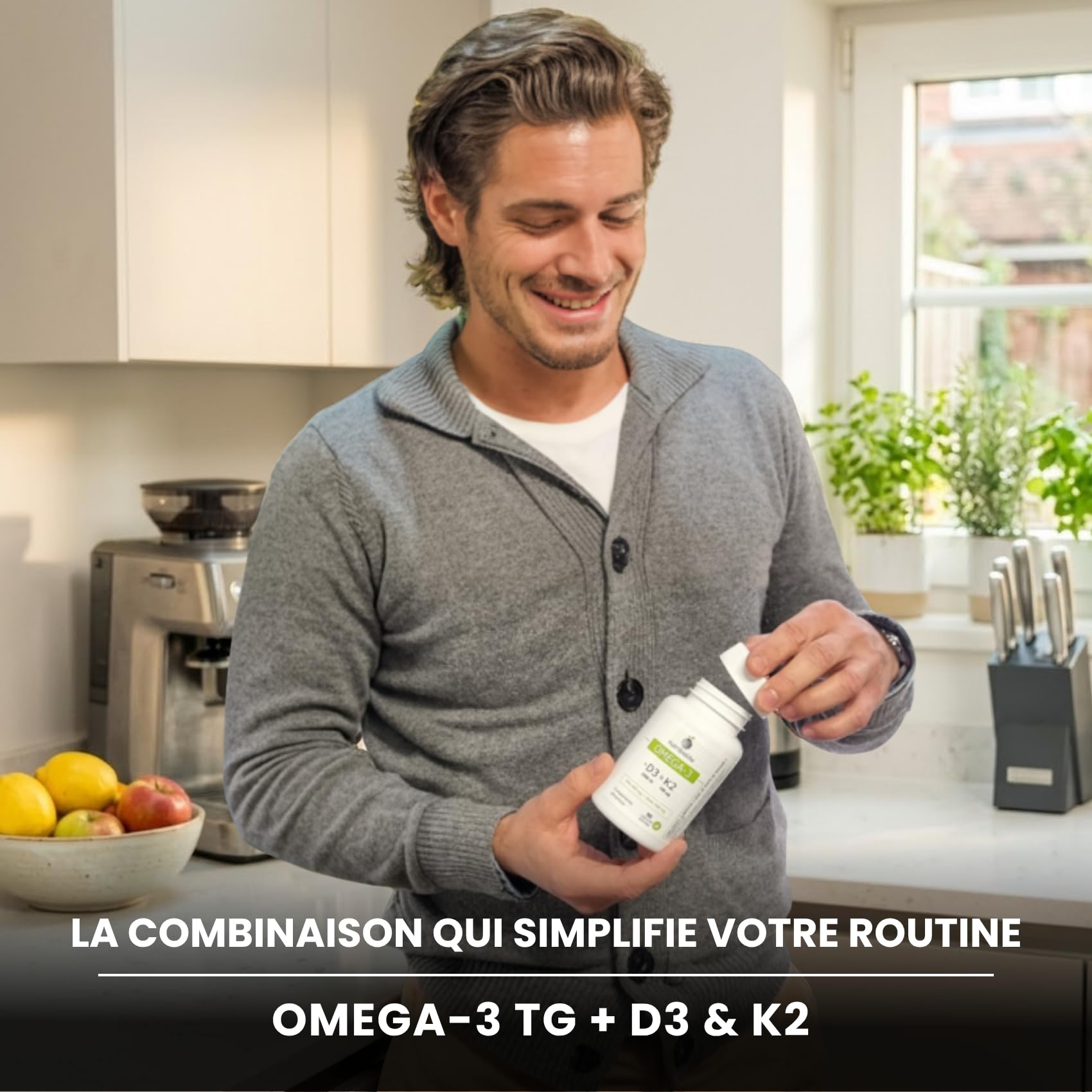 Omega 3 D3 K2 - Huile de Poisson 1000 mg - 80% d’Oméga 3 en triglycérides TG (EPA 400 mg + DHA 300 mg) + Vitamine D3 2000 UI et K2 MK-7 All-Trans 100 mcg - 90 capsules molles - 3 mois | Nutribiolite
