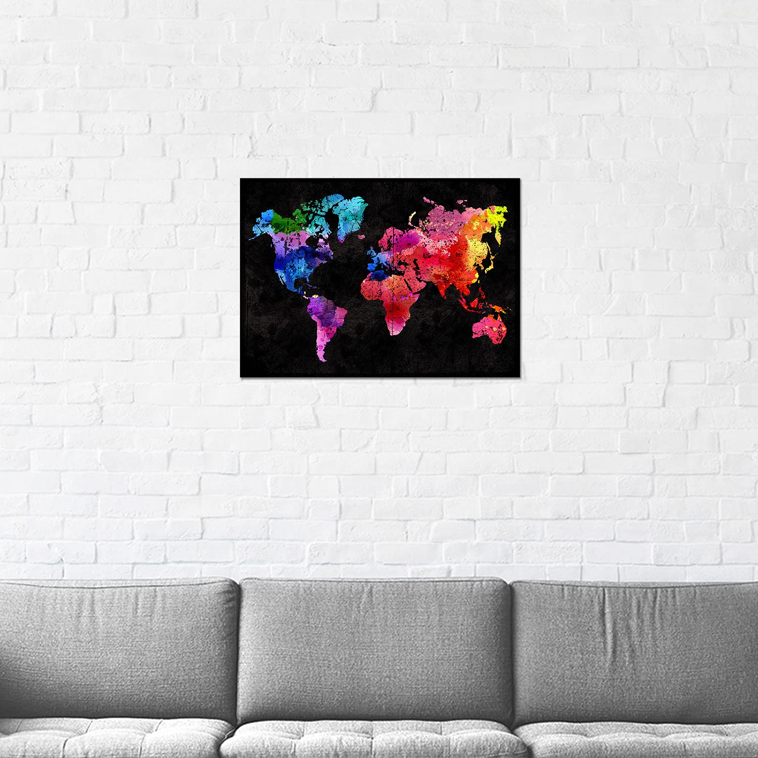 Giallobus - Quadro - Mappa del mondo Acquerello - Vetro acrilico Plexi - 70x50 - Pronto da appendere - Quadri moderni per la casa