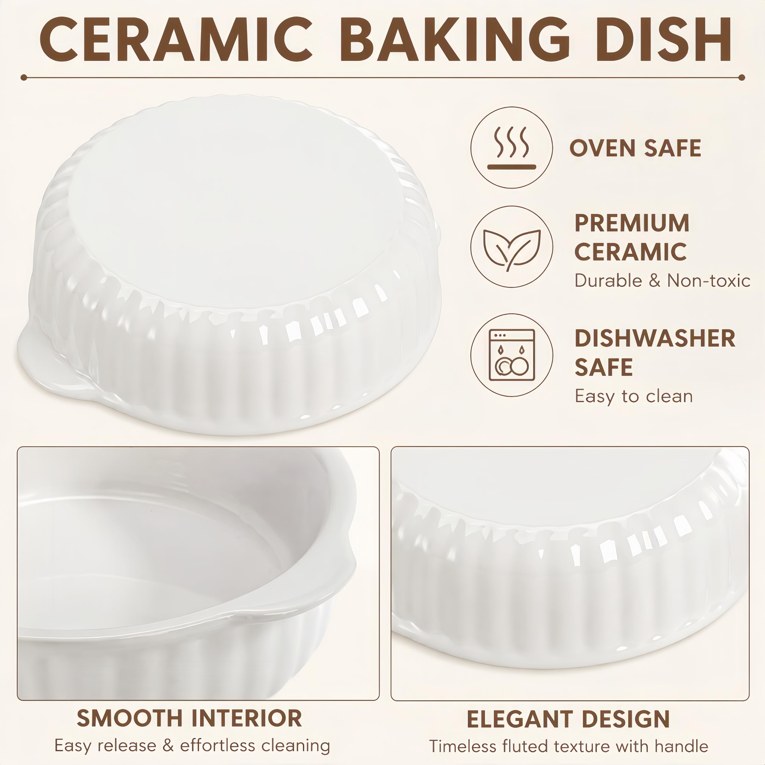 6 Stück Porzellan-Auflaufförmchen mit Griffen, 400 ml, Keramik, Creme-Brulee-Souffle-Backformen, französische Zwiebel-Suppenschalen für Ramen, Eintopf, Lavakuchen, mikrowellengeeignet, weiß