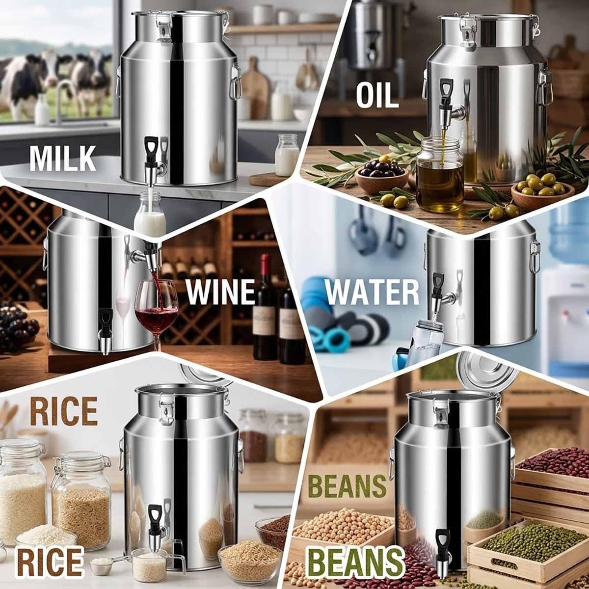 Jarra Leche Acero Inoxidable Con Grifo Recipiente Almacenamiento Alimentario
