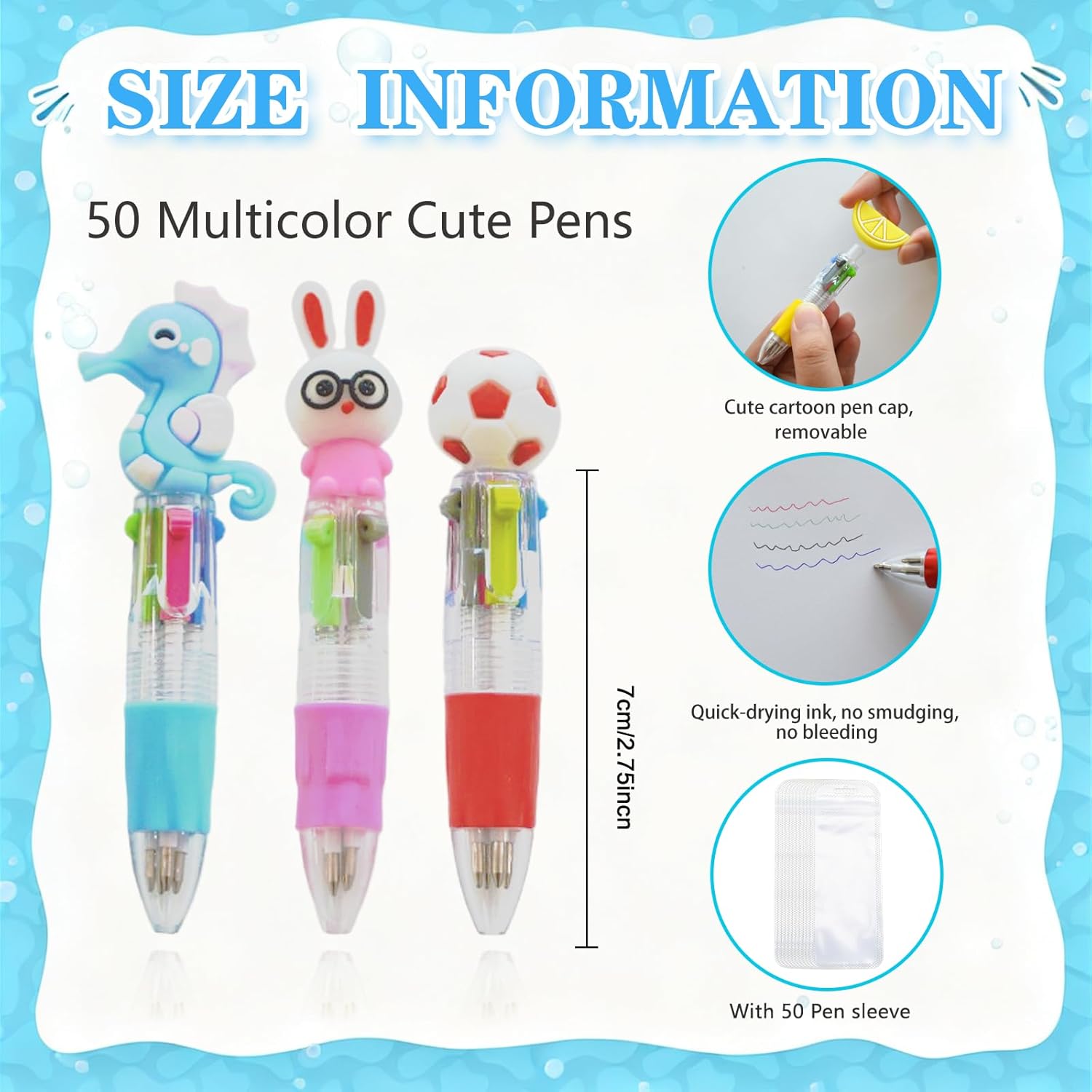 100 PCS Multicolor Pen Set – 50 Cute Pens Bulk with 50 Pen Bags, Fun Pens for Party Favors, Christmas, Birthday, Kawaii Stationery for Student Prizes, Gifts Bulk for friends - Image 2