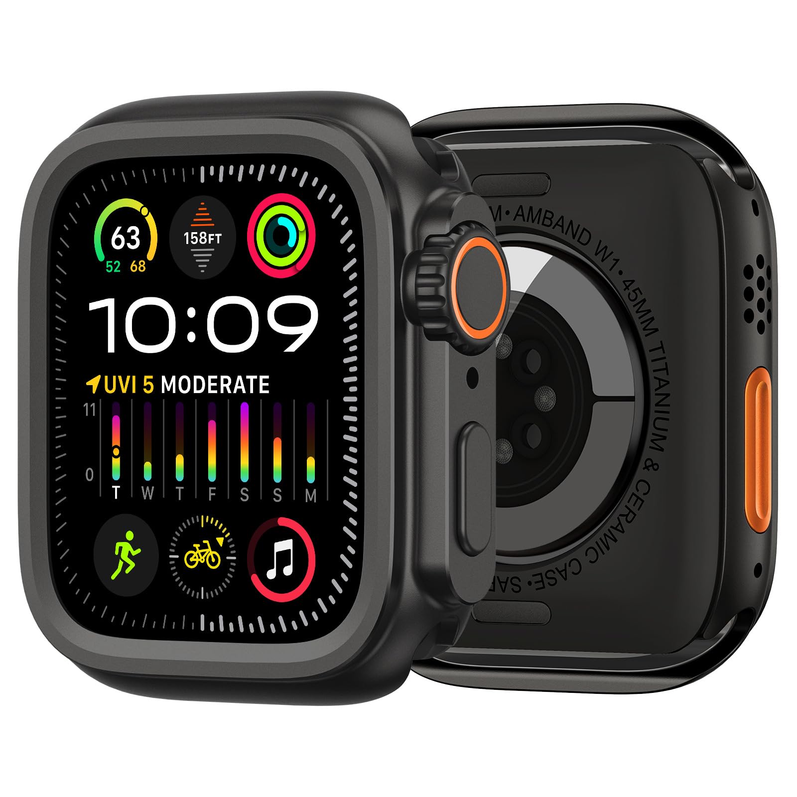Coque de montre en alliage pour Apple Watch Series S10 46 mm S9 S8 S7 S6 44 mm 45 mm - Cadre de protection en métal (noir, S10 46 mm)