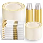 WELLIFE 350PCS Ivory Plastic Plates for 50 Guests -Thanksgiving Plates,Thanksgiving Decorations,Disposable Plate for Party and Wedding