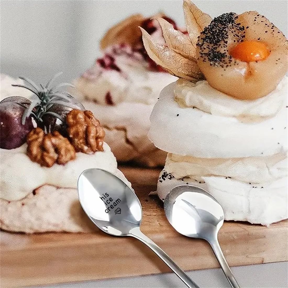 Engraved Ice Cream Spoon Gifts for Couple on Anniversary, 2 Pcs Personalized Coffee Spoon Stainless Steel, Couple Gifts for Him and Her on Valentines Day (scoop, his/her ice cream)