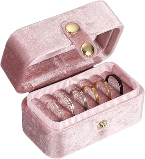Yllivnicm Velvet Small Travel Jewelry Box, Wedding Mini Jewelry Holder for Multiple Rings Necklace Earrings, Portable Jewelry Storage Organizer Case with Removable Ring Slot