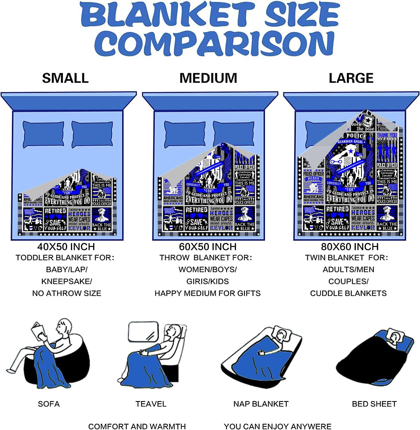 Police Blanket Appreciation Gifts for Men Boys Kids,Policeman Gear Accessories Blue Line Throw Blankets,Police Academy Graduation Gift for Dad Husband Son Adult 60"x50"