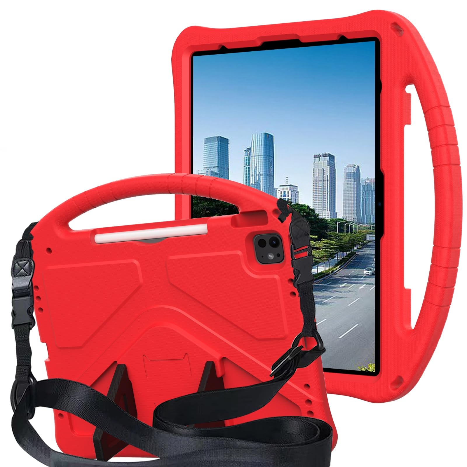 Étui iPad Air 13 2024 antichoc rouge avec béquille et sangle - 8