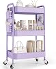 TOOLF 3 Tier Rolling Cart Storage Organizer, Metal Rolling Utility Cart with Wheels, Hooks & Bins Esthetician Craft Art Sturdy Storage with Pegboard for Bathroom, Kitchen, Office, Nursery Diaper
