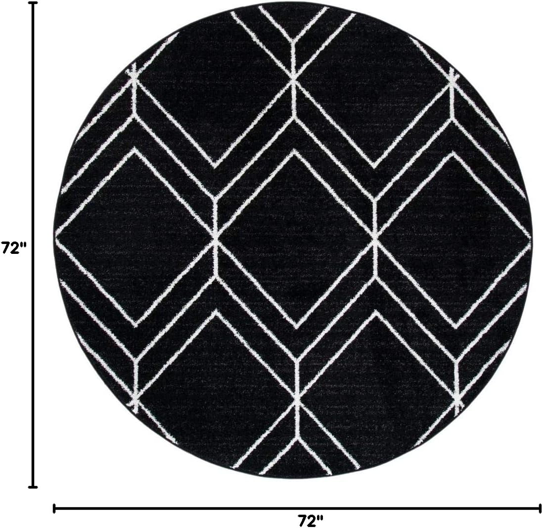 SAFAVIEH Adirondack Collection 6' Round Black/Ivory ADR241Z Modern Geometric Non-Shedding Dining Room Entryway Foyer Living Room Bedroom Area Rug
