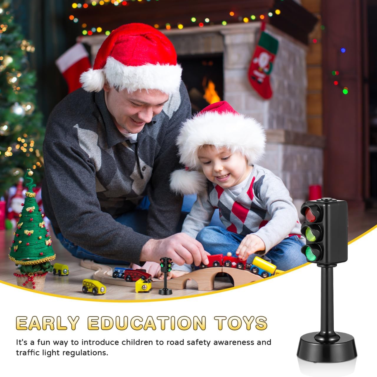 NUOBESTY Traffic Model Toys Signal Model Toys Mini LED Traffic Stop Light for Kids Educational Simulation Signal Lights Playset with Sound 2Pcs