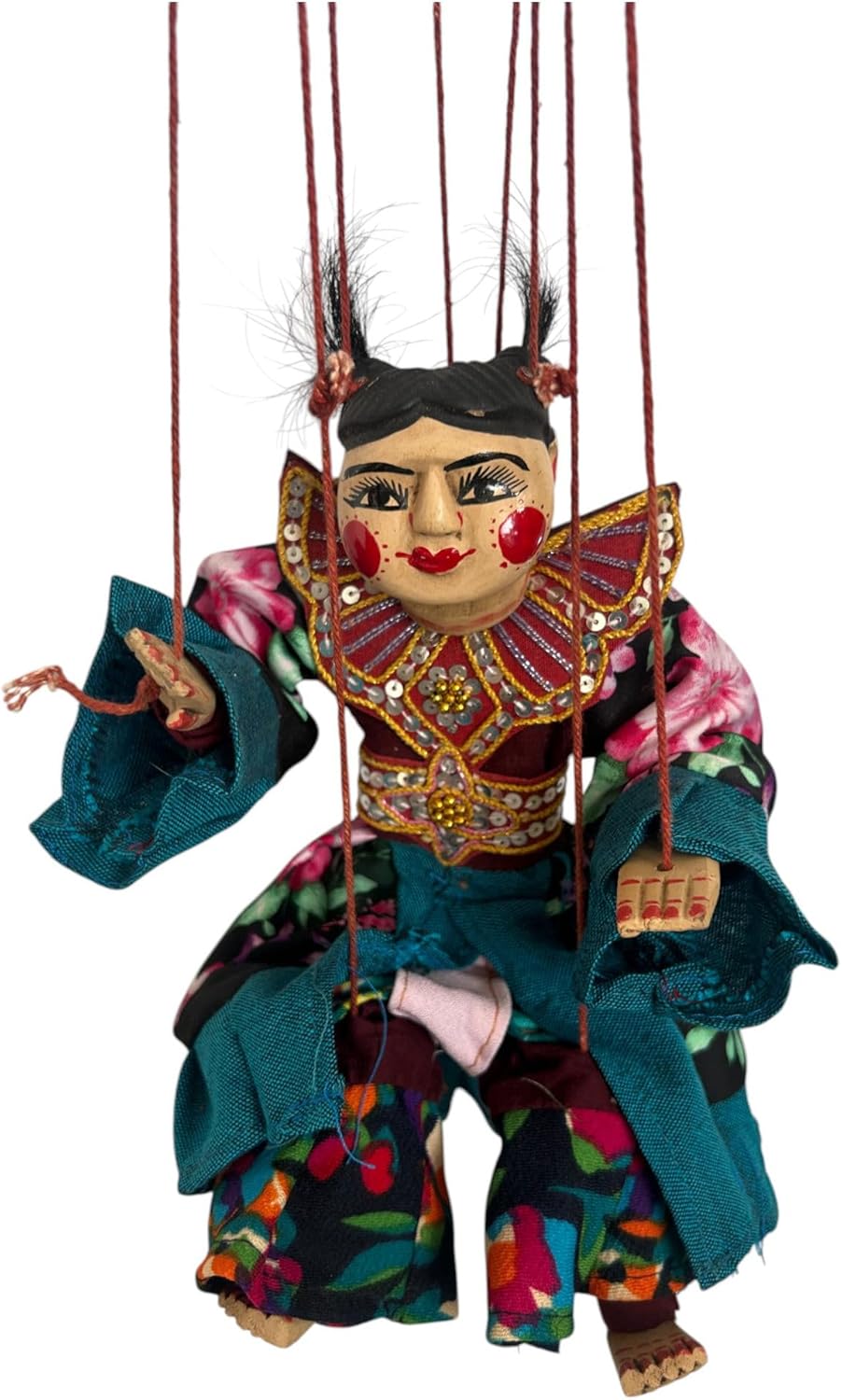 Traditional Thai String Puppet - Hun Krabok - Handcrafted Folk Art Marionette Decorative Collectible Display Doll