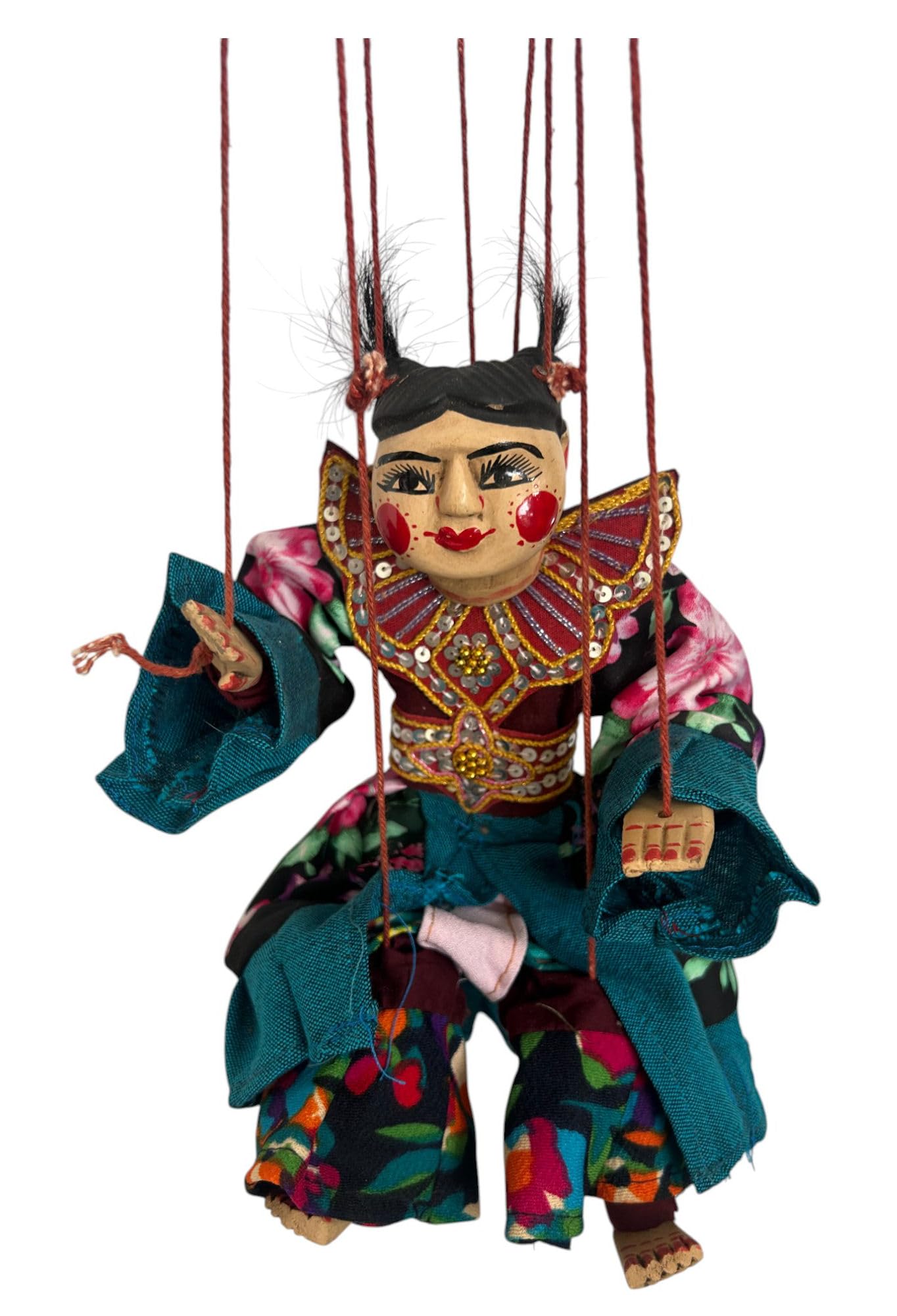 Traditional Thai String Puppet - Hun Krabok - Handcrafted Folk Art Marionette Decorative Collectible Display Doll