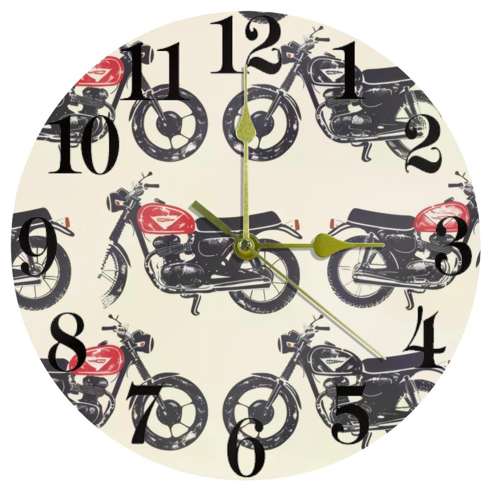 Horloge murale vintage moto silencieuse ronde à quartz pour bureau