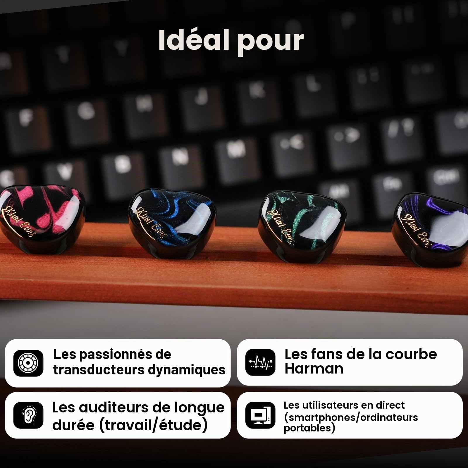 Linsoul Kiwi Ears Cadenza 10 mm Beryllium Dynamic Driver IEM, Imprimé 3D avec Prise Interchangeable Détachable 0,78 2 Broches 3,5 mm Câble IEM, pour Musicien Audiophile (Bleu)