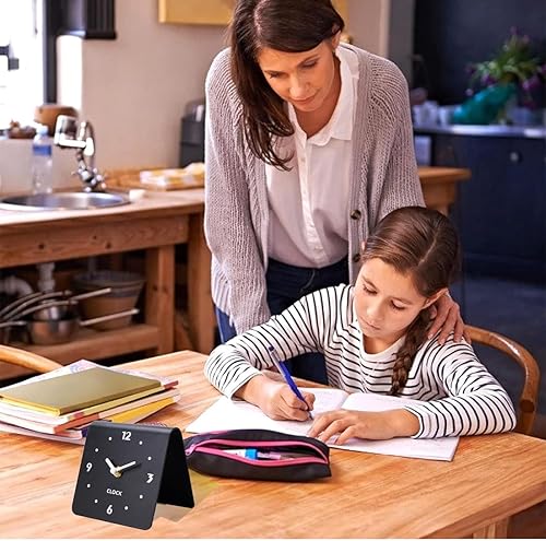 Miniatura 6 de Reloj de escritorio, reloj de escritorio de cuarzo analógico negro, relojes de pared silenciosos sin tictac, movimiento de barrido, funciona con