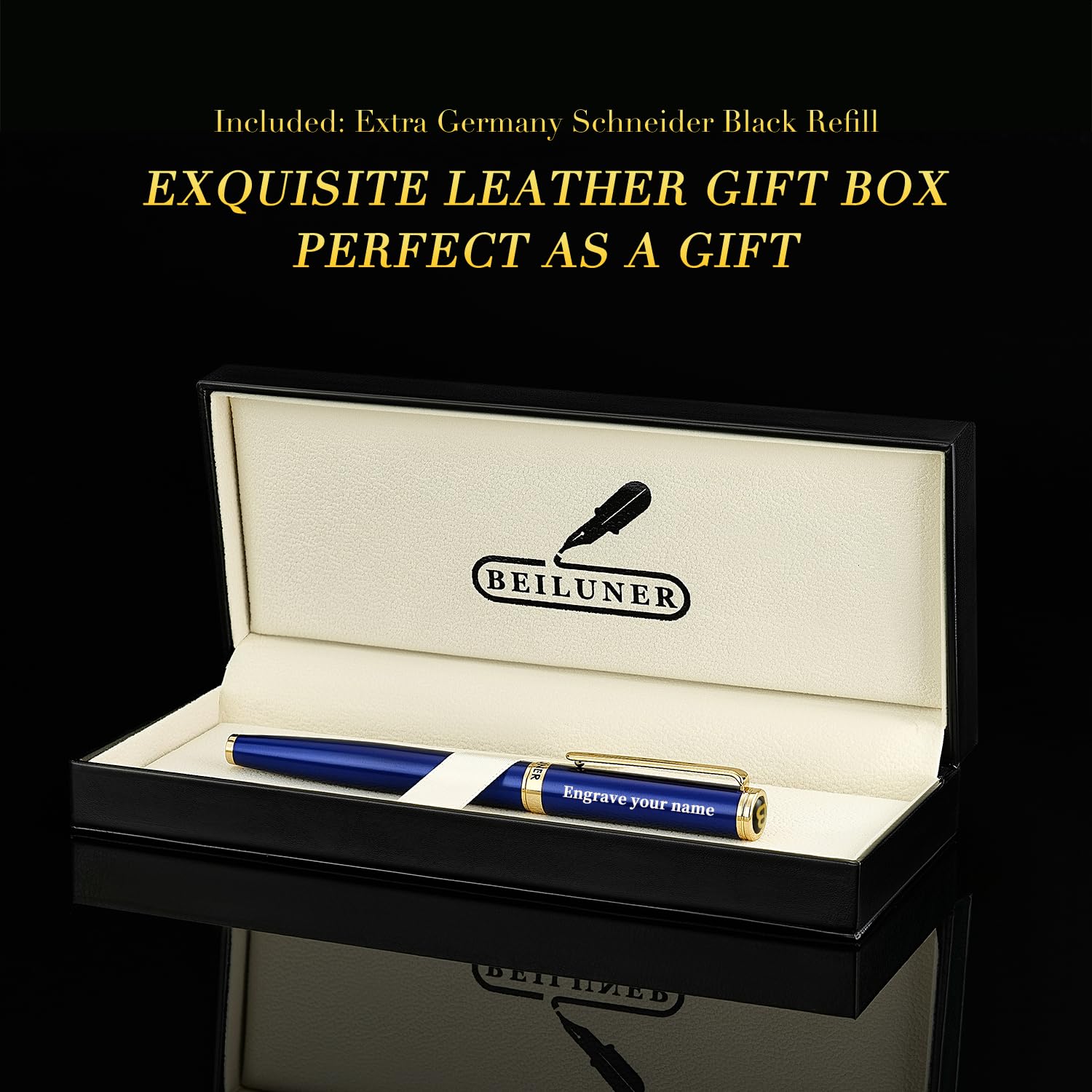 BEILUNER Blue Personalized Fountain Pen Stunning Luxury Lacquer 24K Gilded Nib Fine Gorgeous 24K Gold Finish Ink Converter — view 6