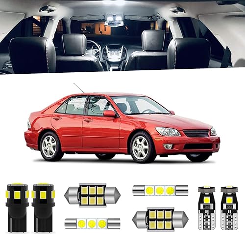Paquete de 12 luces LED blancas para interiores compatibles con Lexus IS200 IS300 2001 2002 2003 2004 2005 Interior 6000K paquete de iluminación LED