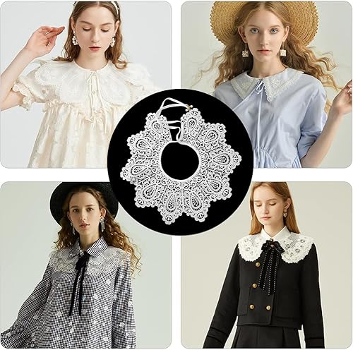 Miniatura 7 de GORGECRAFT Collar de encaje blanco para Halloween, cuello falso de encaje, para mujer, ahuecado, desmontable, tela de flores falsas, cuello de