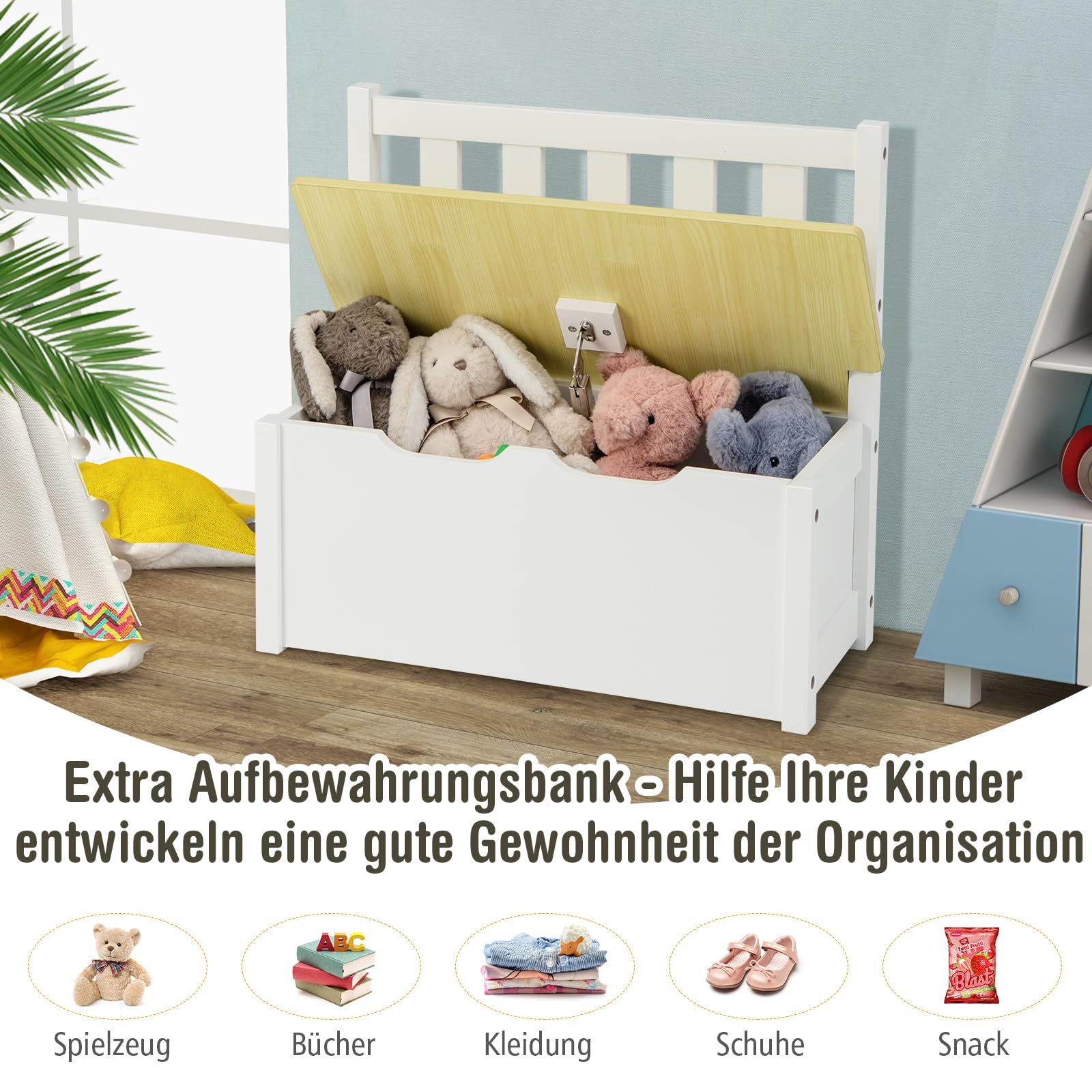 COSTWAY Kindertafel en Stoelset rond, 5-delige houten kinderzitgroep met 4 opbergkrukjes & krijtbord tafelblad, kleurtafel voor kinderkamer, zitgroep voor kinderen vanaf 3 jaar (wit COSTWAY Kindertafel en Stoelset rond, 5-delige houten kinderzitgroep met 4 opbergkrukjes & krijtbord tafelblad, kleurtafel voor kinderkamer, zitgroep voor kinderen vanaf 3 jaar (wit