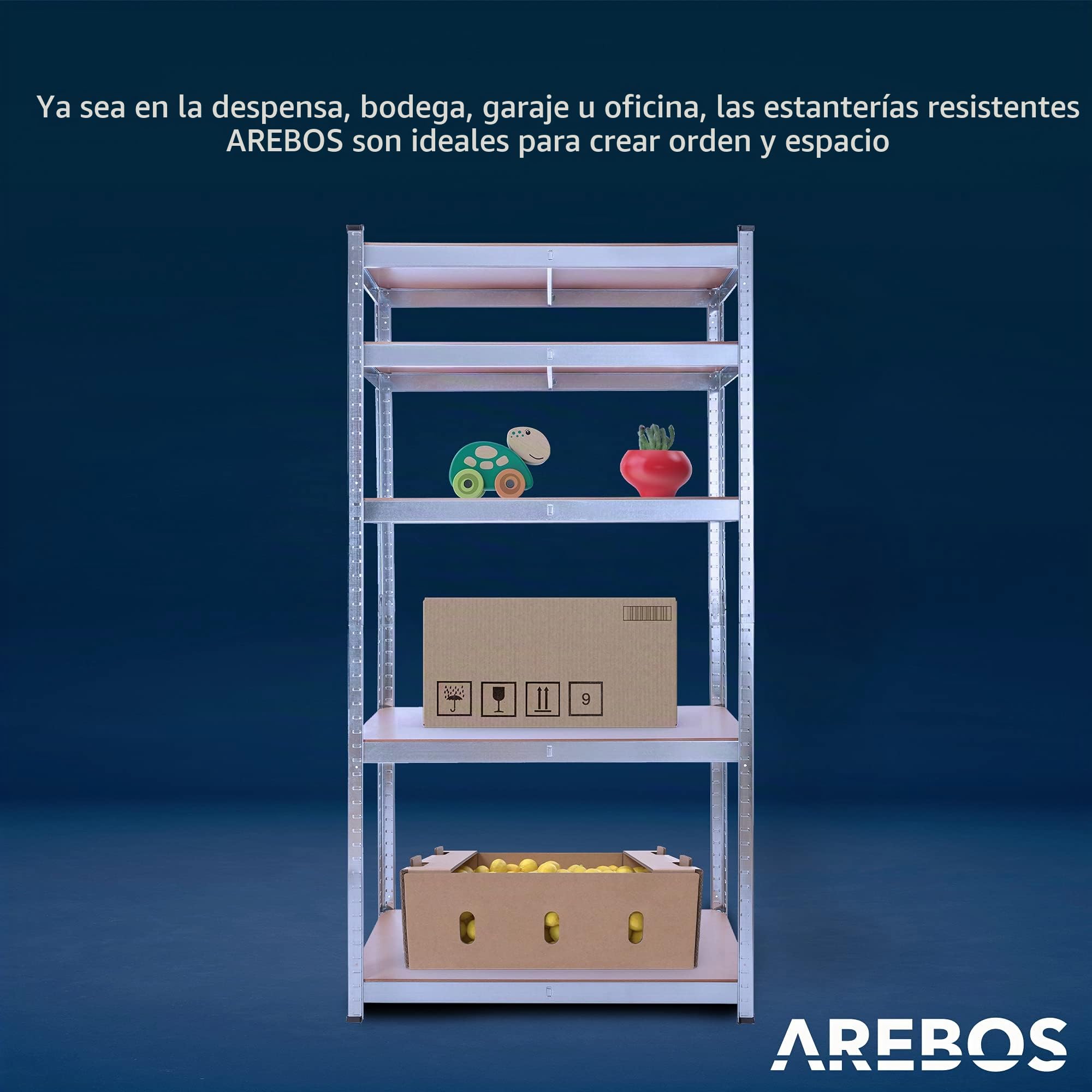Arebos Estantería Carga Pesada Set 2 uds | 180x90x30 cm | 5 Estantes | Sistema sin Tornillos | Estantería de Taller, Almacén o Bodega | Montaje Fácil | Plata