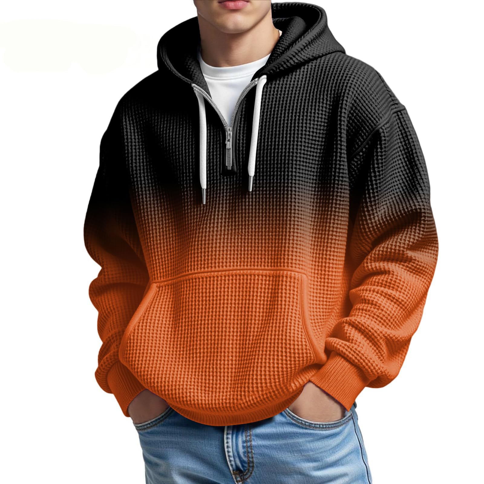 Felpa con Mezza Zip e Cappuccio, Uomo, Leggera, Sportiva, Tasca Frontale, Look Street e Casual.