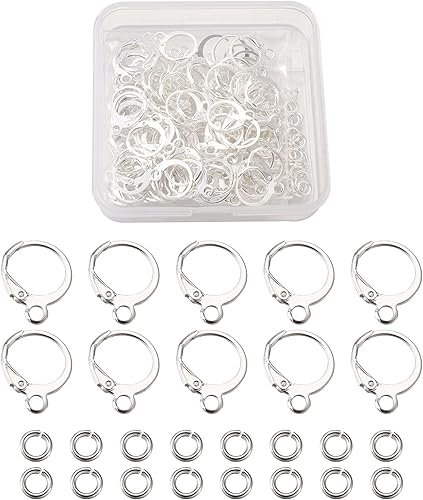 Miniatura 7 de KISSITTY Juego de 250 pendientes de aro con palanca redonda de latón con aro abierto, juego de aros de bronce antiguo francés para hacer joyas